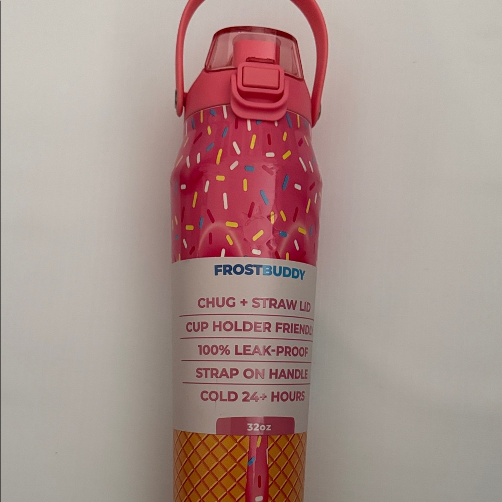 Frost Buddy Pink Water Bottle with Straw Lid